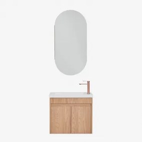 Zestaw Wiszących Mebli Łazienkowych Zintegrowany Z Umywalką Narek Popielaty Brąz & Owalny - Sklum