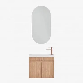 Zestaw Wiszących Mebli Łazienkowych Zintegrowany Z Umywalką Narek Popielaty Brąz & Owalny Ze Schowkiem 45x90 - Sklum