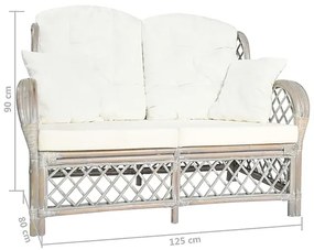 2-osobowa szara sofa rattanowa z lnianą tapicerką T1-E67