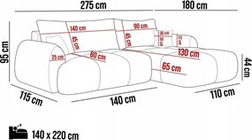 Narożnik COCO z funkcją spania, poduszkami i pojemnikiem Cloud 03 Beżowy