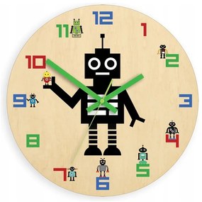Zegar ścienny cichy do pokoju dziecięcego drewniany nowoczesny robot kolor