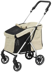 PawHut Wózek dla psów, lekki i składany, z pralną poduszką i oknami z siatek, Khaki