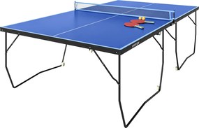 SPORTNOW Stół do Tenisa Stołowego, Składany, 8 Kół, Rama z Malowanej Proszkowo Stali, MDF, 274 x 152,5 x 76 cm, Niebieski
