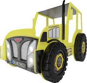 Żółte łóżko traktor dla dziecka z materacem N3-Z19