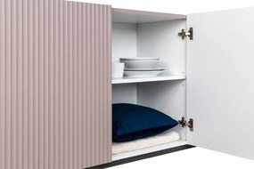 Komoda Nicole 200 cm czterodrzwiowa z ryflowanym frontem - antyczny róż / czarne nóżki - Limitowana oferta