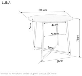 Okrągły stół jadalniany z blatem w dekorze dębu LUNA 90x90