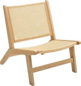 HOMCOM Rattanowy fotel do czytania, Szerokie siedzisko, Drewniana rama, 64 x 70 x 74 cm, Drewno naturalne