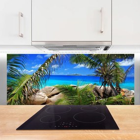 Panel Szklany do Kuchni Liście Na Tle Skał