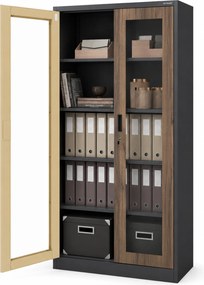 Szafa metalowa z witryną antracytowa / orzech: Eco Design AMELIA, 900 x 1850 x 400 mm