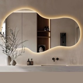 Lustro dekoracyjne o nieregularnym kształcie z podświetleniem FLOW Lagoon LED | Różne rozmiary | Różne kolory : Kolor tafli szkła - Srebrny, Rozmiar - 80 x 45