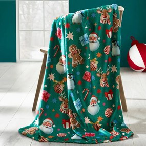 Zielony koc ze świątecznym motywem z mikropluszu 130x170 cm Christmas Icons – Catherine Lansfield