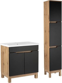 Zestaw Łazienkowy 80cm 2D Alma Słupek Dąb Wotan / Czarny Mat