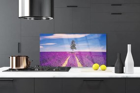 Szkło Ozdobne do Kuchni Lawendowe Pole pod Samotnym Drzewem