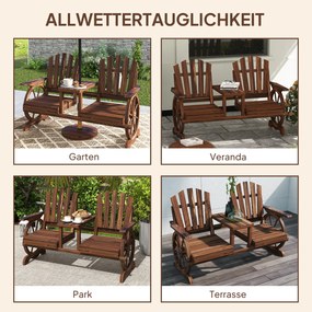 Outsunny Drewniana Ławka Ogrodowa dla 2 Osób, Odporna na Warunki Pogodowe, z Otworem na Parasol, Nogi w Kształcie Koła Wozu 154 x 65 x 102 cm Węglowy