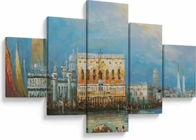 Obraz - Gondola przejeżdżająca przez Wenecję, obraz olejny (125x70 cm)