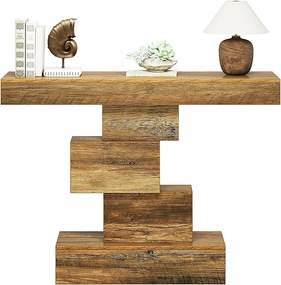 108 cm konsola w stylu rustykalnym, wąski drewniany stolik za sofą z geometryczną podstawą