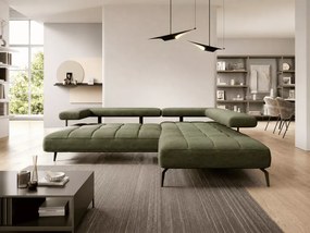 Nowoczesny narożnik Nalik L z eleganckimi przeszyciami oraz zagłówki na metalowych uchwytach