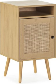 Stolik nocny Bella 1-drzwiowy kolor dębu, wiklina naturalna