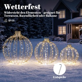 Outsunny 3-częściowy zestaw podświetlanych kul świątecznych na zewnątrz, 360 diod LED w ciepłej/zimnej bieli, światło ciągłe i migające, 24-godzinny timer | Aosom PL