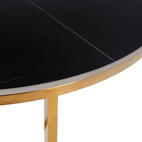 Stolik Kawowy Ceramiczny MARINE 80 cm Czarny Marmur Mat/Złoty Nowoczesny Glamour