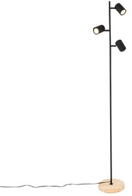 Nowoczesna lampa podłogowa czarna z drewnem 3-światłowa - Jeana Nowoczesny Oswietlenie wewnetrzne