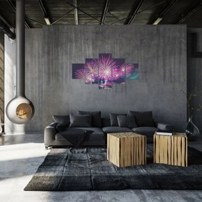 Obraz nocnego miasta z fajerwerkami (125x70 cm)