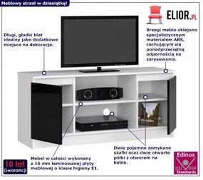Stojąca szafka RTV biała + czarny - Galapi 6X 140 cm