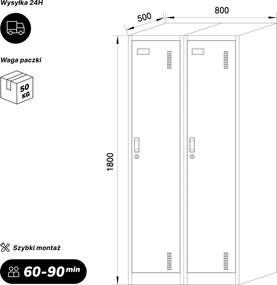 Szafka ubraniowa pracownicza czterokomorowa biała/orzech, 800x1800x500 mm: KACPER Eco Design