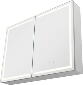 Szafka Ścienna do Łazienki SucceBuy Szafka Łazienkowa z Lustrem HD i 3-Kolorową Diodą LED o Zmiennej Intensywności, Gniazdkami i Portami USB, 60 x 80 cm