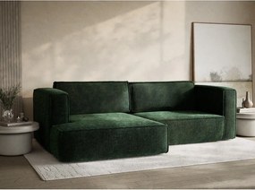 Ciemnozielony rozkładany/ze schowkiem narożnik z tkaniny szenilowej (lewostronny/z szezlongiem) Velto – Maison de Rêve