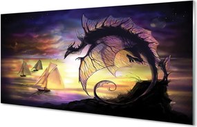 Szkło Ozdobne do Kuchni Smok i Statki na Wzburzonym Morzu