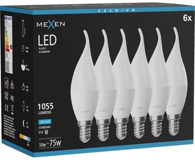 Mexen Nova 6x żarówka LED płomyk E14, C37, 10W, Zimna - 6500K, 1055 lm - L106-E14-1065-01x06
