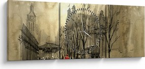 Obraz - Szkic miasta (z zegarem) (90x30 cm)