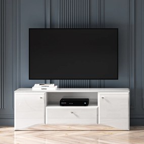 Szafka RTV 160 cm z oświetleniem LED Glamour 03, biały połysk