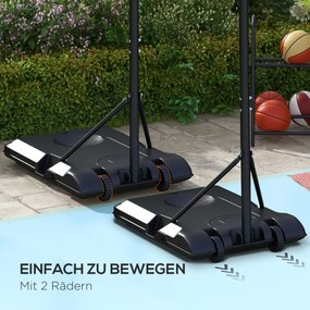 SPORTNOW Kosz do koszykówki na kółkach, wolnostojący, z siatką, duża podstawa, 179-209 cm, Tworzywo sztuczne, Stal