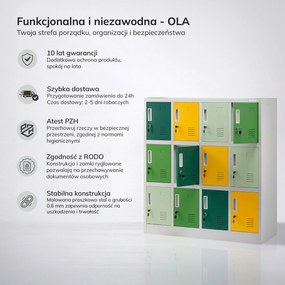 Szafka metalowa do szkoły i przedszkola szaro-zielono-żółta, 1090x1200x450 mm: OLA