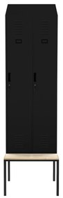Szafka ubraniowa z ławką i daszkiem KACPER II PRO, 600 x 2295 x 850 mm, czarna