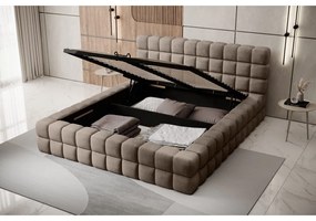 Jasnobrązowe tapicerowane łóżko dwuosobowe ze schowkiem ze stelażem 140x200 cm Dizzle – ELTAP