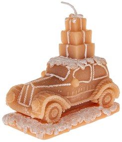Świąteczna świeca z naturalnego wosku Samochód zprezentami, 11 cm