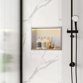 PÓŁKA WNĘKOWA ŁAZIENKOWA LED 30x45 stal szczotkowana