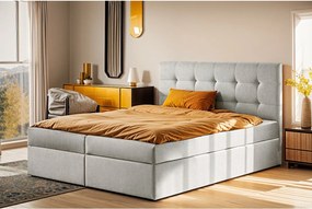 Łóżko kontynentalne z materacem i pojemnikiem LUDANO, tkanina Noel, Jasnoszary, 160x200 cm, H3-Bonell
