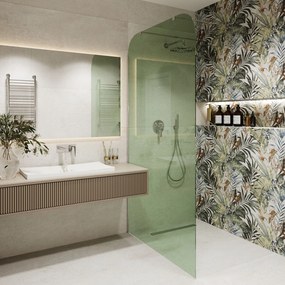 Ścianka prysznicowa WALK IN zielona 8mm MOLIS green square MASSI | rożne rozmiary : Kolor profili kabiny - chrom / srebrny, Szerokość ścianki - 70 cm, Typ montażu - WALK in FIX (Do ściany)