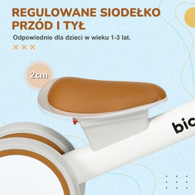 AIYAPLAY Rower biegowy, regulowane siedzisko, ciche koła, dla dzieci 1-3 lata, do 20 kg, Brązowy/Biały