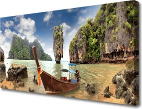 Fotoobraz na płótnie Łódka przy Skalistym Brzegu