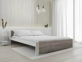 Łóżko IKAROS 120 x 200 cm, Biały/dąb truflowy Stelaż: Ze stelażem listwowym rolowanym, Materac: Materac Somnia 18 cm