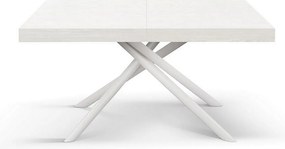 Stół drewniany, biały jesion, biała podstawa, wym.160x90-240x90cm - CARRARA