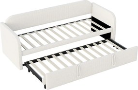 Łóżko wysuwane 90/180 x 190 cm - Łóżko dwuosobowe z oparciem i podłokietnikami - len beżowy