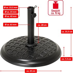 Stojak na parasole, okrągły, 15 kg, Ø 45 cm