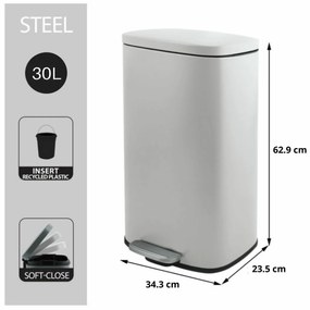 Spirella Kosz na śmieci z pedałem soft-close Akira 30 l, matowy biały, 30 l