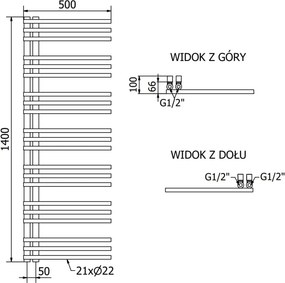 Mexen Neptun grzejnik łazienkowy dekoracyjny 1400 x 500 mm, 532 W, czarny - W101-1400-500-00-70